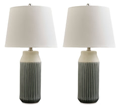 26-Inch Blue and Beige Glazed Ceramic Table Lamps — Set of 2, matching pair included - 1