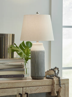 26-Inch Blue and Beige Glazed Ceramic Table Lamps — Set of 2, styled setting; other items not included - 3
