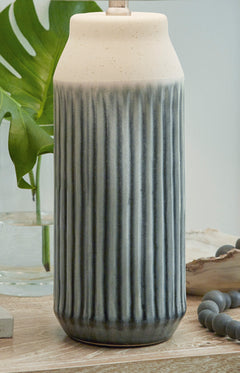 26-Inch Blue and Beige Glazed Ceramic Table Lamps — Set of 2, base design detail - 4