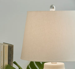 26-Inch Blue and Beige Glazed Ceramic Table Lamps — Set of 2, fabric shade detail - 6