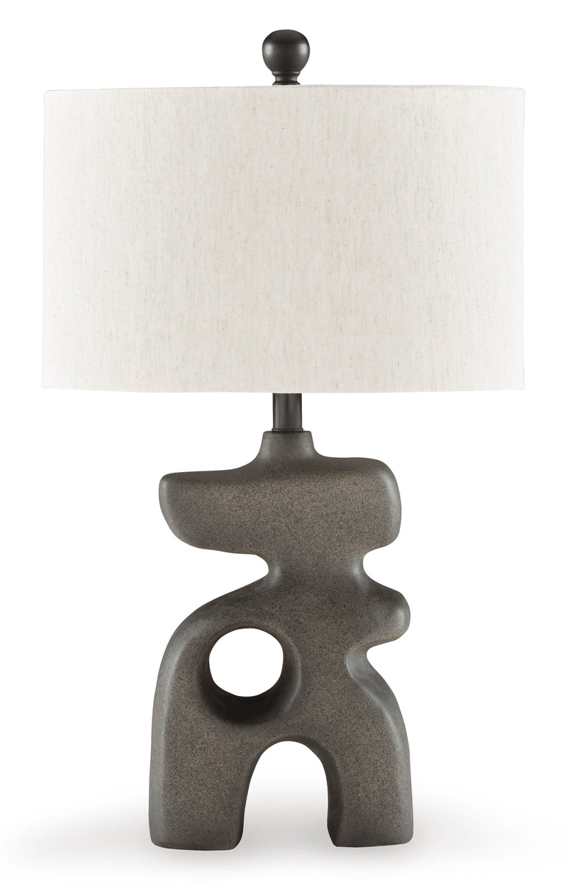26-Inch Distressed Black Sculptural Table Lamp with Oval Shade