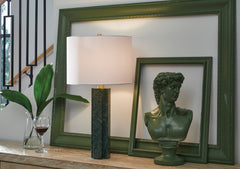 27.75-Inch Green Marble Table Lamp with Goldtone Accents, room setting - 2
