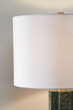 27.75-Inch Green Marble Table Lamp with Goldtone Accents, fabric shade detail - 5