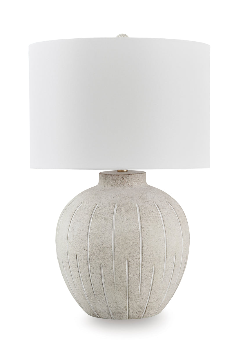 27.75-Inch Warm Gray Textured Table Lamp with Drum Shade