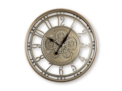 27-Inch Champagne-Finish Wall Clock with Moving Gears, front view - 1