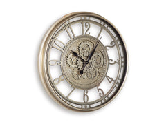 27-Inch Champagne-Finish Wall Clock with Moving Gears, angle view - 3