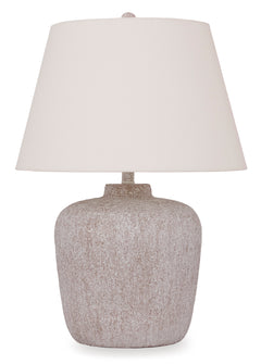 27-Inch Distressed Cream Metal Table Lamp with Empire Shade, complete lamp view - 1
