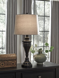 28.5-Inch Bronze-Tone Metal Table Lamps — Set of 2, room setting showing one lamp - 2