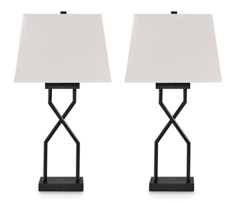 28-Inch Black Metal Table Lamps with USB-C Charging — Set of 2