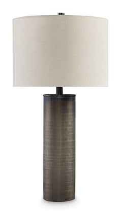 28-Inch Smoky Brown Glass Table Lamp with Drum Shade, full product view - 1