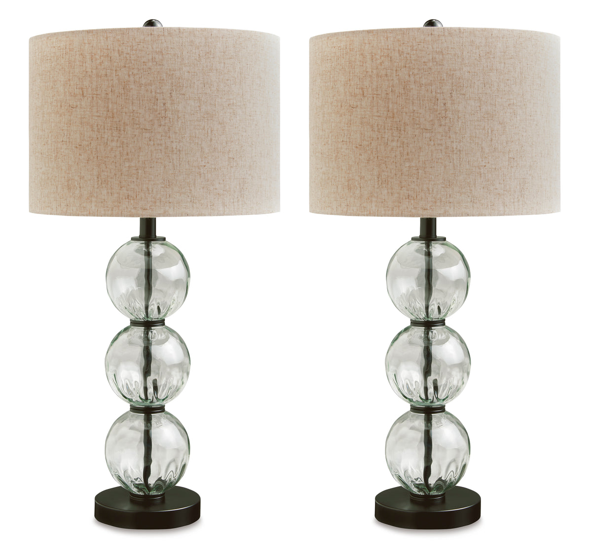 29-Inch Clear Glass Sphere Table Lamps with Black Bases — Set of 2, matching pair included