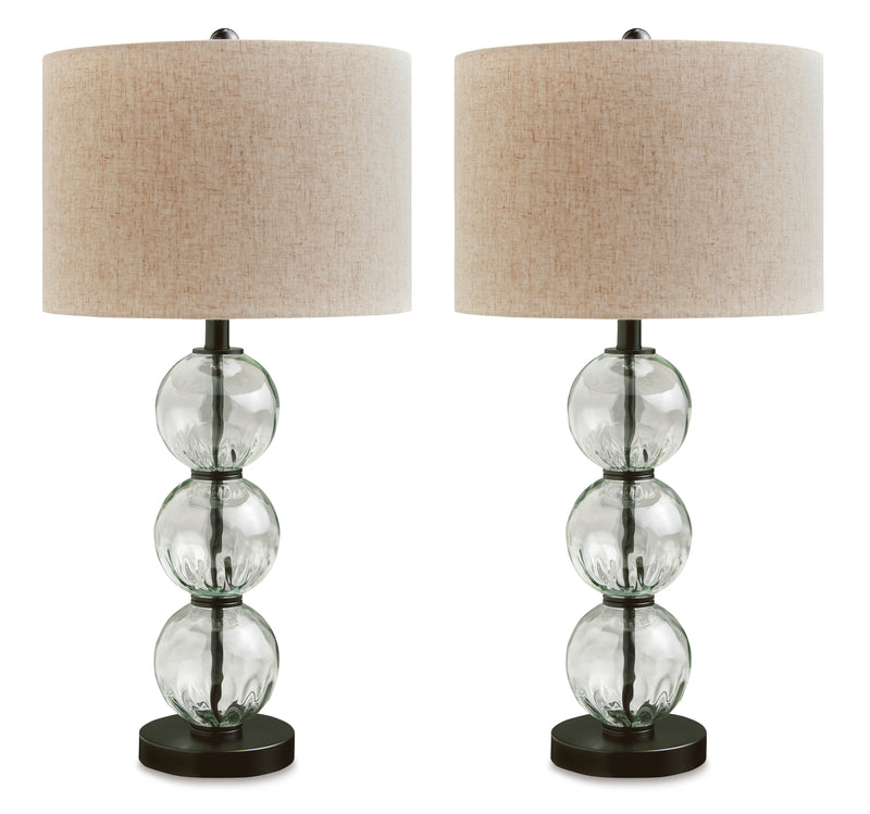 29-Inch Clear Glass Sphere Table Lamps with Black Bases — Set of 2