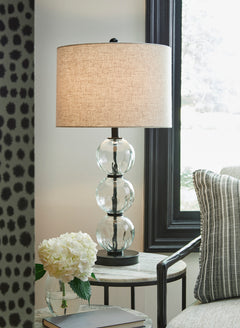 29-Inch Clear Glass Sphere Table Lamps with Black Bases — Set of 2, styled setting; other items not included - 3