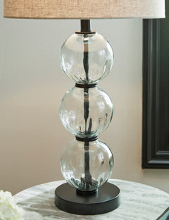 29-Inch Clear Glass Sphere Table Lamps with Black Bases — Set of 2, base design detail - 4