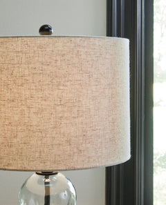29-Inch Clear Glass Sphere Table Lamps with Black Bases — Set of 2, fabric shade detail - 6