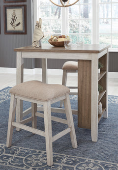 White/Light Brown / 3-Piece Counter Dining Set: Table + 2 Stools, product view 2; includes 1 table, 2 stools; decorative accessories and other furniture excluded - 2