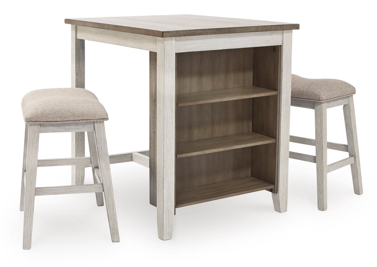 White/Light Brown / 3-Piece Counter Dining Set: Table + 2 Stools, product view 3; includes 1 table, 2 stools; decorative accessories and other furniture excluded