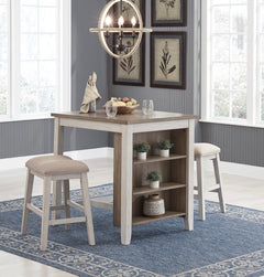 White/Light Brown / 3-Piece Counter Dining Set: Table + 2 Stools, product view 4; includes 1 table, 2 stools; decorative accessories and other furniture excluded - 4