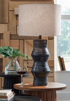 30-Inch Distressed Black Terracotta Table Lamp, room setting - 2