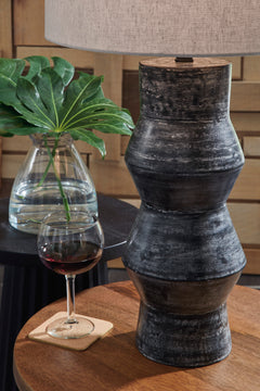30-Inch Distressed Black Terracotta Table Lamp, lamp detail - 3