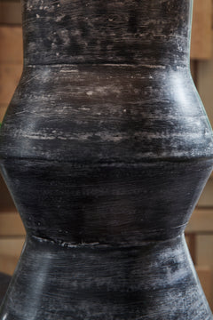 30-Inch Distressed Black Terracotta Table Lamp, base finish detail - 4