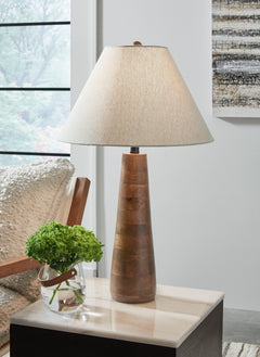 30-Inch Honey Brown Wood Table Lamp with Empire Shade, room setting - 2