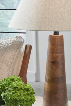 30-Inch Honey Brown Wood Table Lamp with Empire Shade, lamp detail - 3