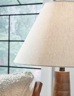 30-Inch Honey Brown Wood Table Lamp with Empire Shade, fabric shade detail - 5