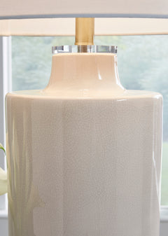 30-Inch Off-White Crackle-Glaze Ceramic Table Lamp, base design detail - 3