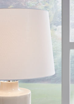30-Inch Off-White Crackle-Glaze Ceramic Table Lamp, fabric shade detail - 5