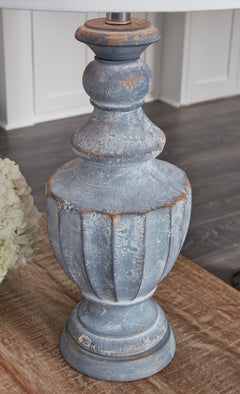 31.5-Inch Antique Blue Terracotta Urn Table Lamp, base design detail - 3