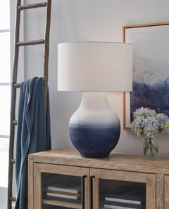 31-Inch White and Navy Textured Metal Table Lamp, room setting - 2