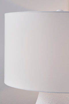 31-Inch White and Navy Textured Metal Table Lamp, fabric shade detail - 5