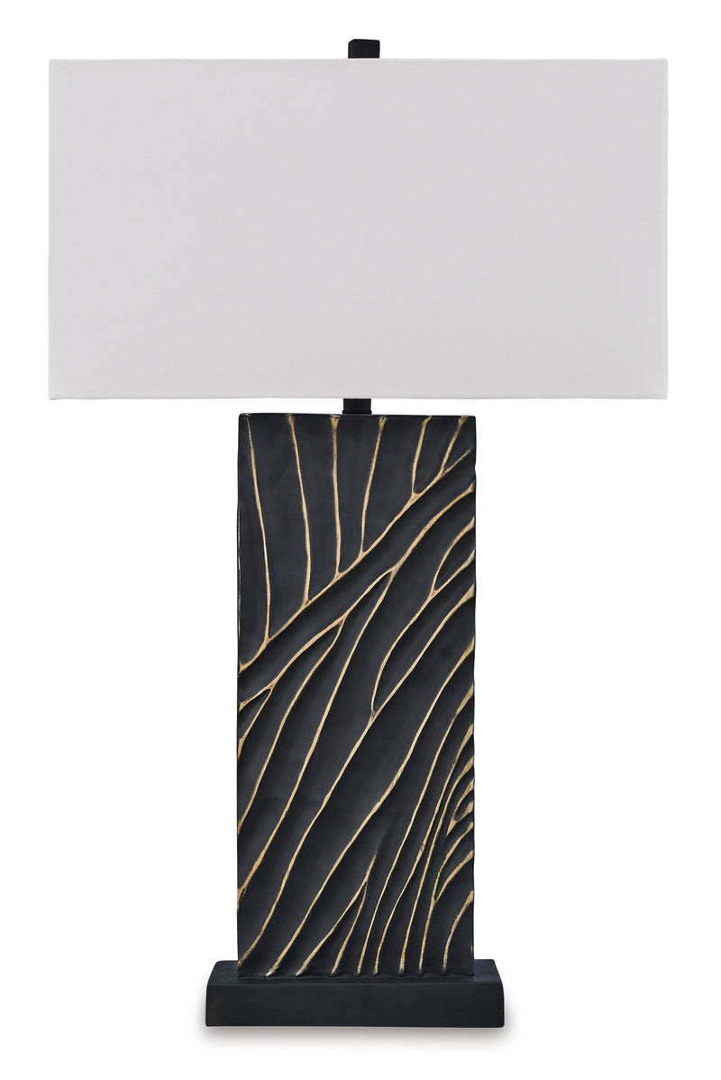 33.5-Inch Black and Gold Textured Table Lamp with Rectangular Shade