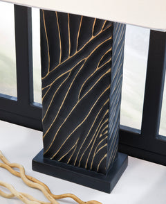 33.5-Inch Black and Gold Textured Table Lamp with Rectangular Shade, base design detail - 3