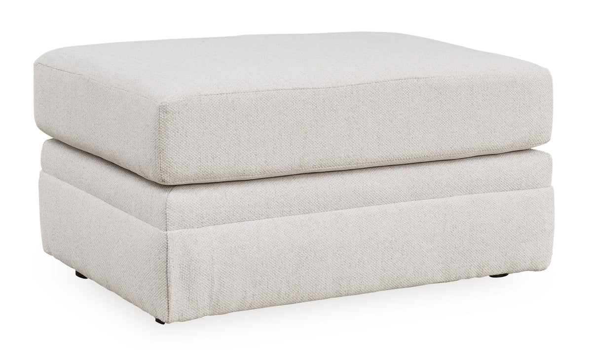 34-Inch Chalk Upholstered Ottoman with Non-Skid Legs, angle view