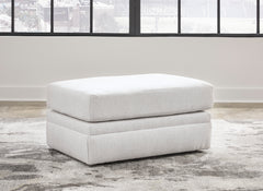 34-Inch Chalk Upholstered Ottoman with Non-Skid Legs, room setting; rug not included - 5