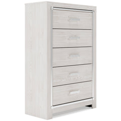 34-Inch Pearl-White Five-Drawer Chest with Chrome-Tone Accents, front angle - 1