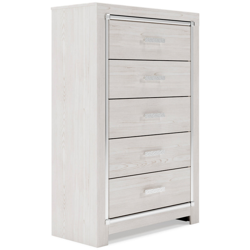 34-Inch Pearl-White Five-Drawer Chest with Chrome-Tone Accents