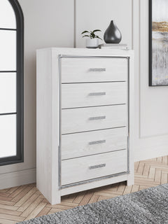 34-Inch Pearl-White Five-Drawer Chest with Chrome-Tone Accents, styled room; accessories not included - 5
