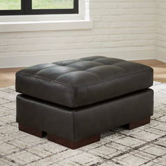 34-Inch Thunder Leather-Top Ottoman with Faux Leather Sides, room setting; rug not included - 5