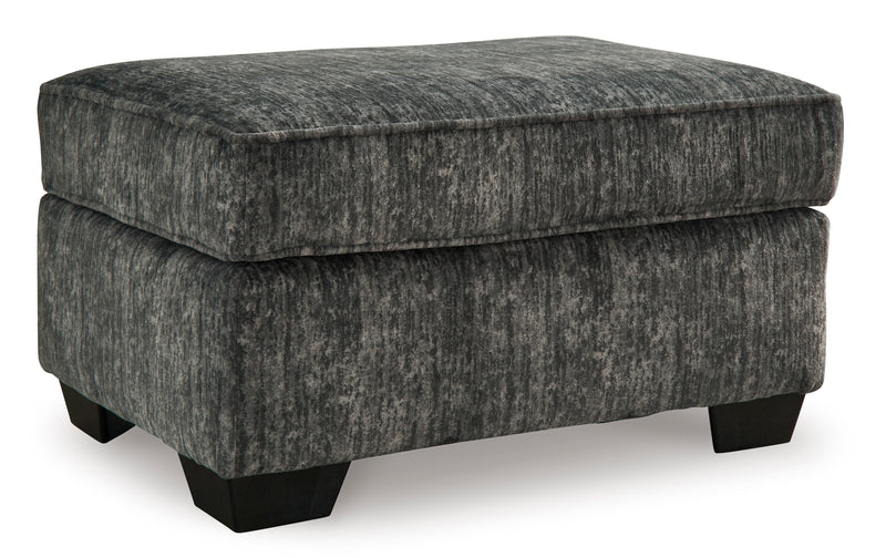 35-Inch Gunmetal Upholstered Ottoman with Faux Wood-Finish Feet
