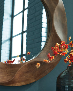 36-Inch Brown Wood Wave-Frame Wall Mirror, wood frame detail - 3