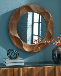 36-Inch Brown Wood Wave-Frame Wall Mirror, styled room; other items sold separately - 5