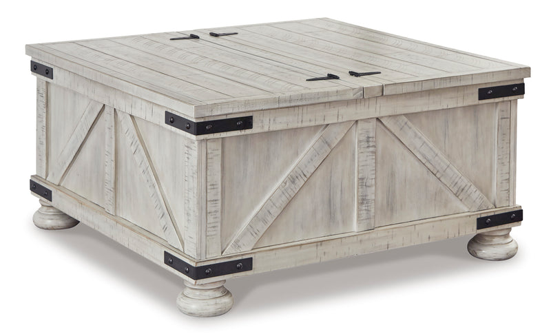 36-Inch Whitewash Storage Coffee Table with Dual Hinged Lids