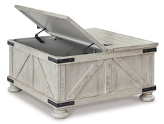 36-Inch Whitewash Storage Coffee Table with Dual Hinged Lids, open angle view; accessories excluded - 2
