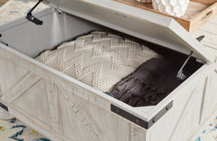 36-Inch Whitewash Storage Coffee Table with Dual Hinged Lids, interior storage detail; accessories excluded - 7