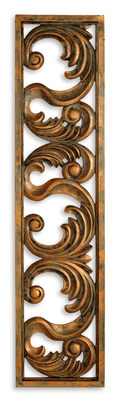 42-Inch Antiqued Gold Scrollwork Wood Wall Decor, front view - 1