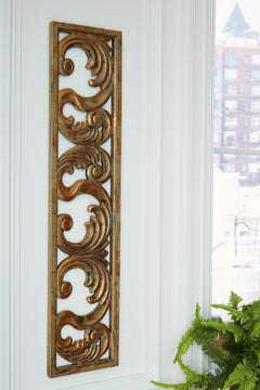 42-Inch Antiqued Gold Scrollwork Wood Wall Decor, room setting - 2