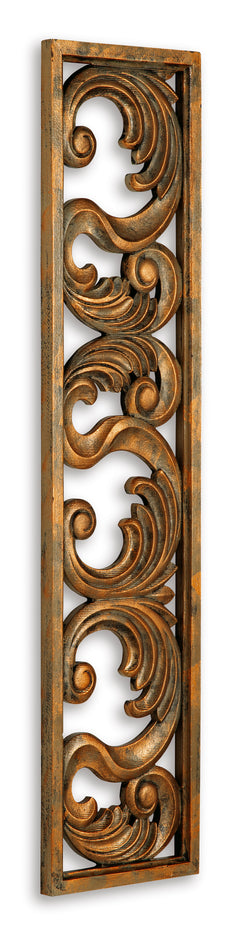 42-Inch Antiqued Gold Scrollwork Wood Wall Decor, angle view - 3